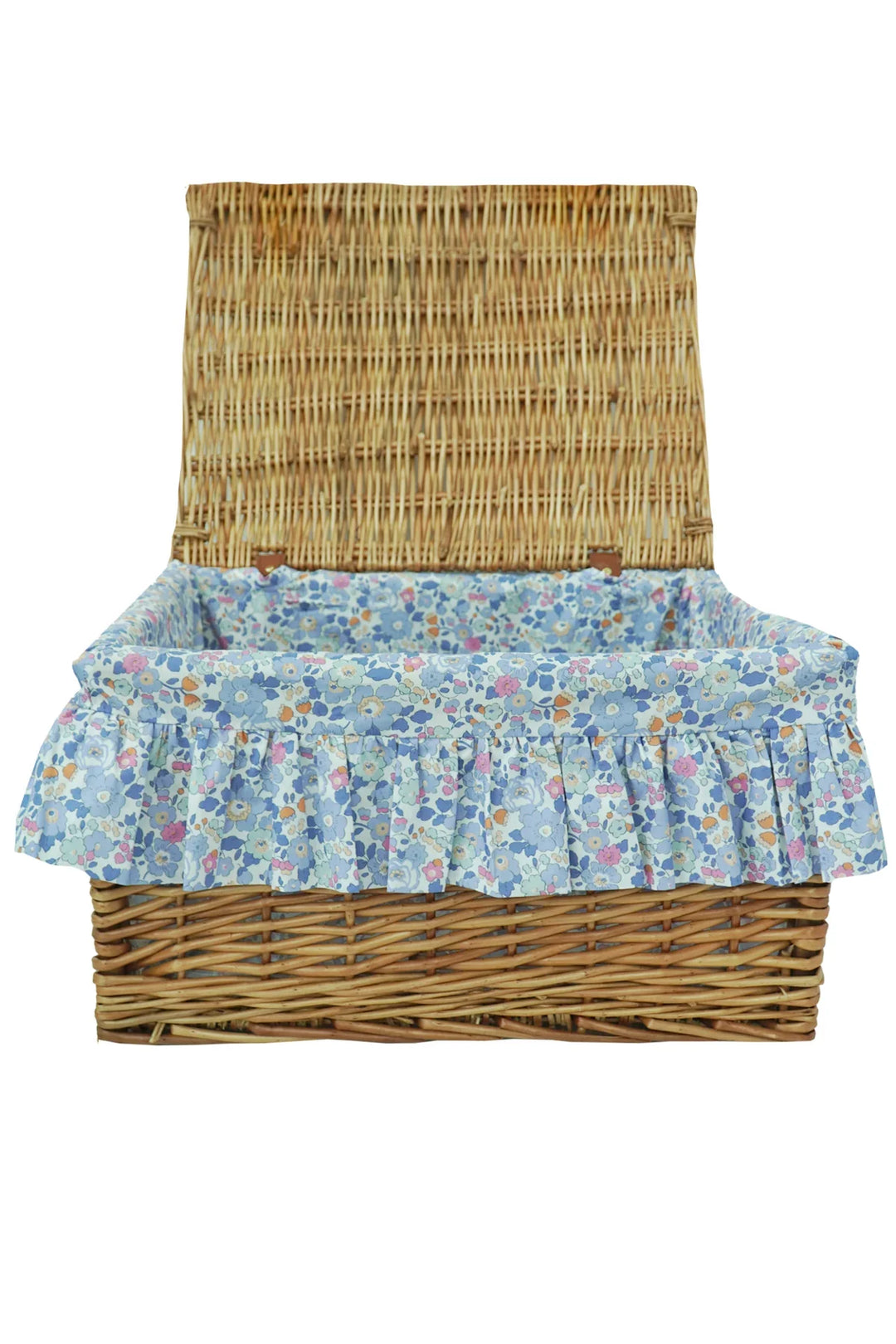 Wicker Lidded Storage Hamper lined with Liberty Fabric BETSY LAVENDER BLUE - Coco & Wolf