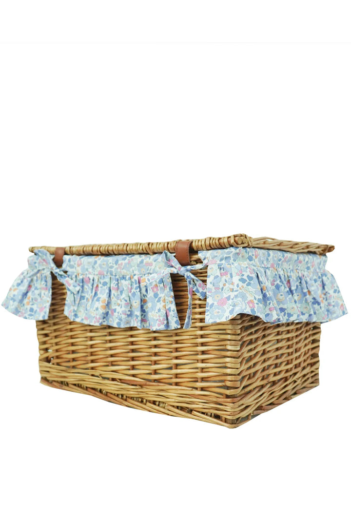 Wicker Lidded Storage Hamper lined with Liberty Fabric BETSY LAVENDER BLUE - Coco & Wolf