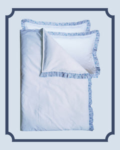 Bridgerton Frill-Edge White Duvet Set made with Liberty Fabric POSY CORSAGE BLUE