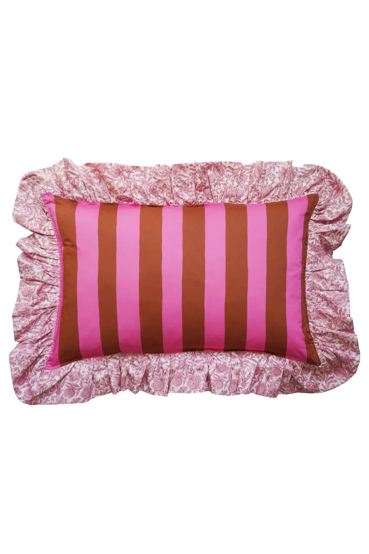 Oblong Ruffle Cushion made with Liberty Fabric VACATION STRIPE & SAMBOURNE