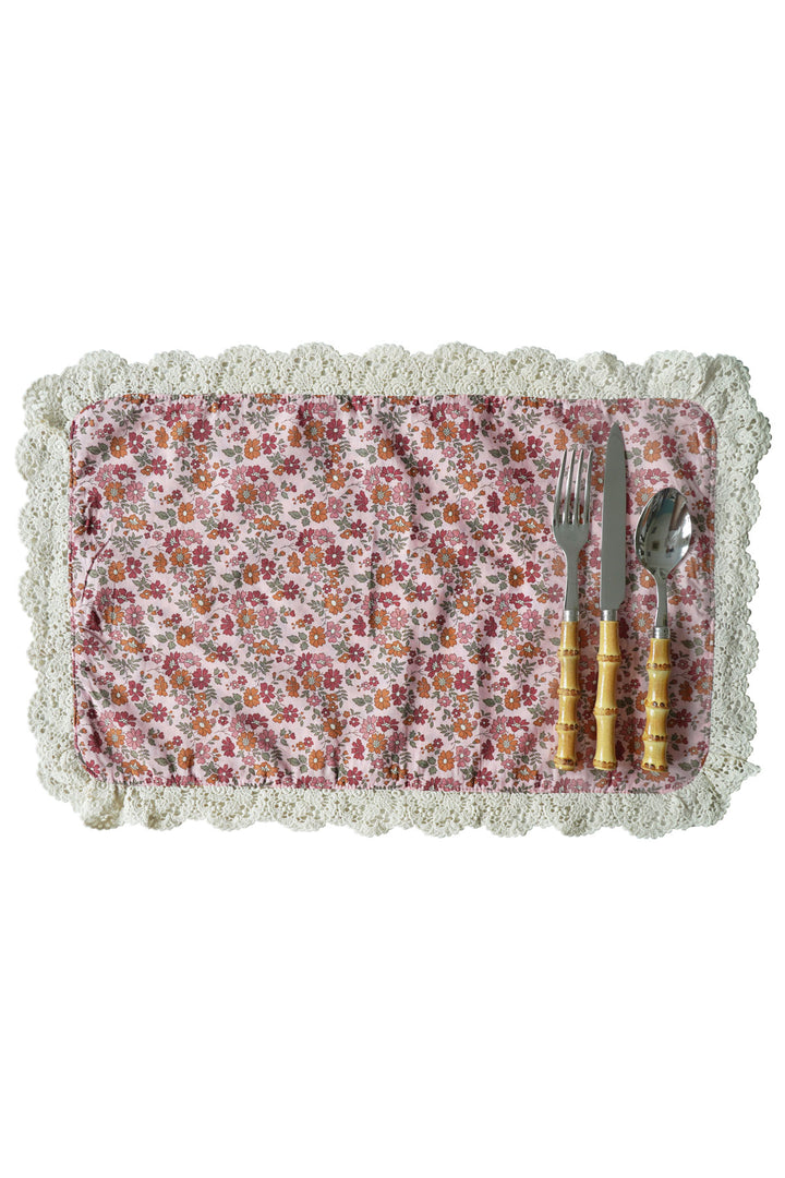 Coco & Wolf × O Pioneers Reversible Lace-Trim Placemat made with CAPEL FLORET & DONNA LEIGH ORGANIC