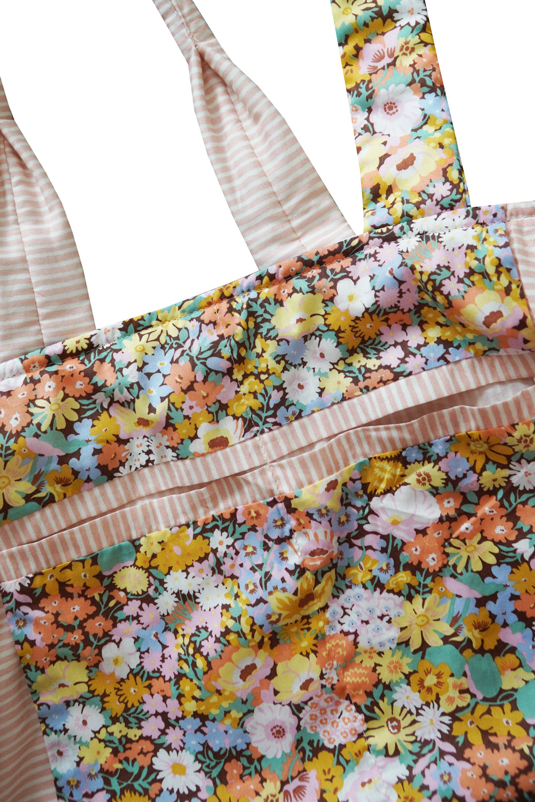 Coco & Wolf × O Pioneers Large Tote Bag made with Liberty Fabric THORPE YELLOW, VACATION STRIPE MAGENTA & CHOCOLATE