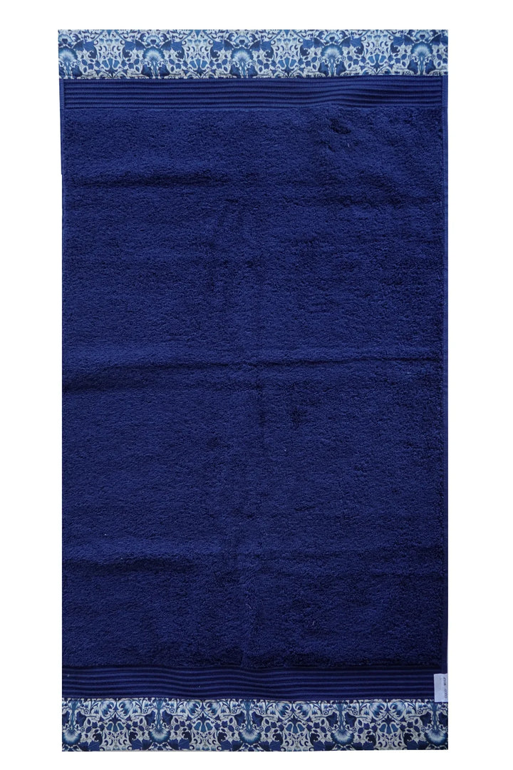 Border Edge Towel made with Liberty Fabric LODDEN NAVY