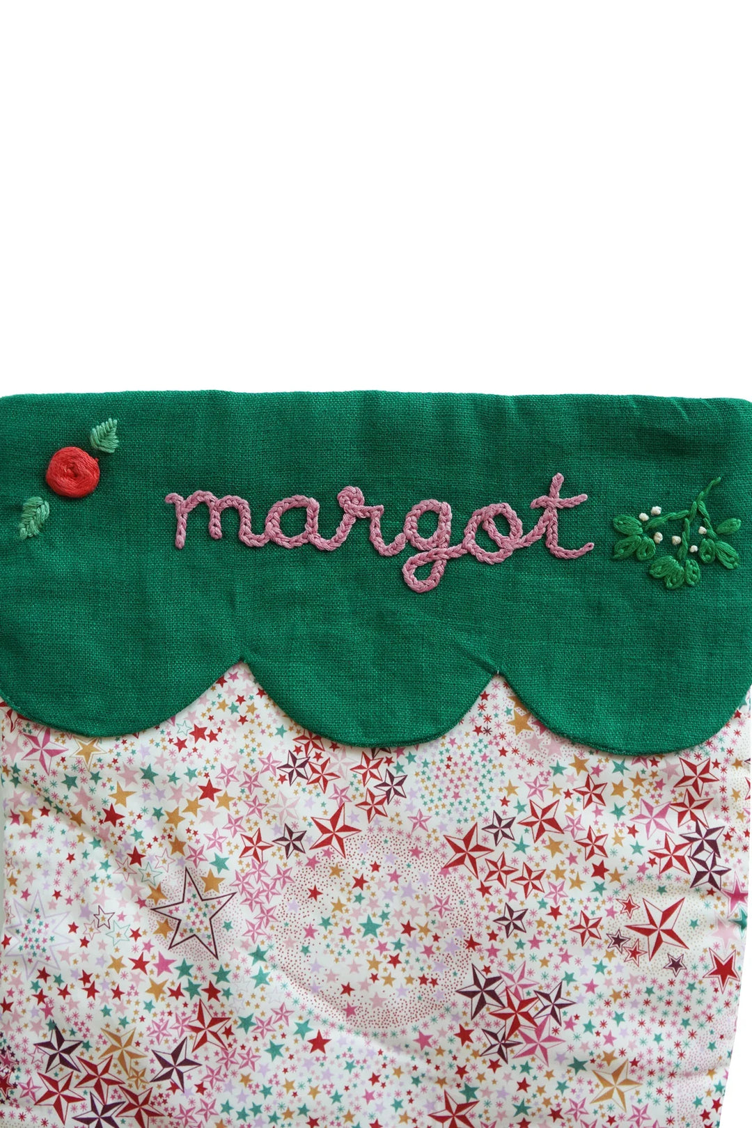 Coco & Wolf x Polly Wren Studios Embroidered Christmas Stocking made with Liberty Fabric ADELAJDAS WISH