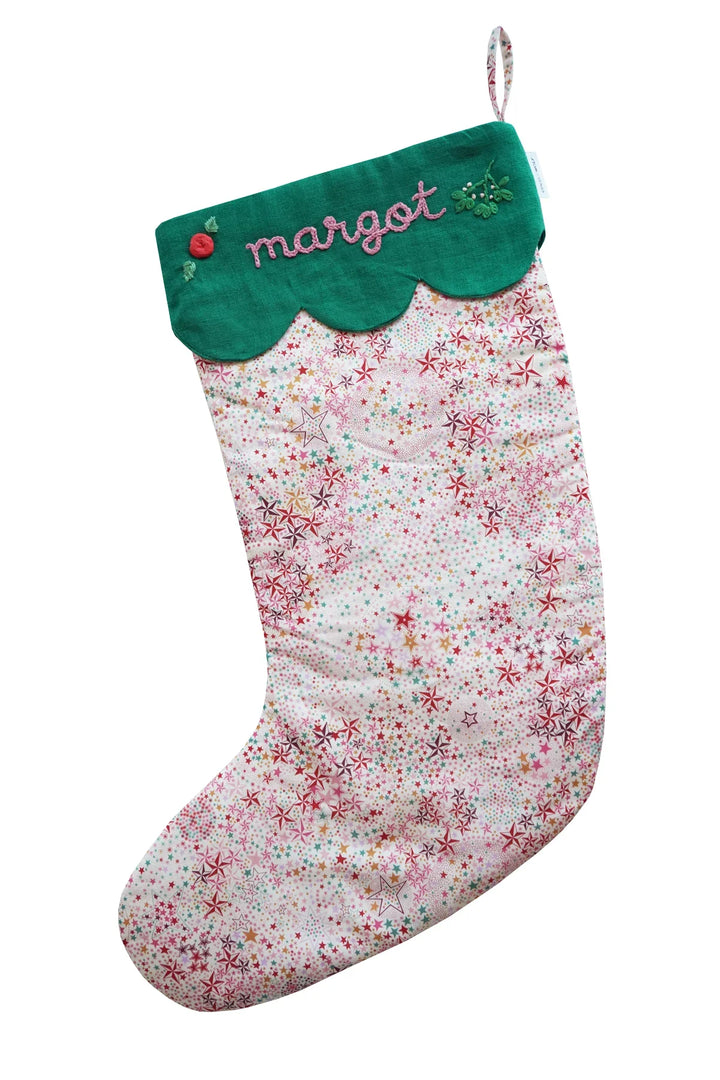 Coco & Wolf x Polly Wren Studios Embroidered Christmas Stocking made with Liberty Fabric ADELAJDAS WISH