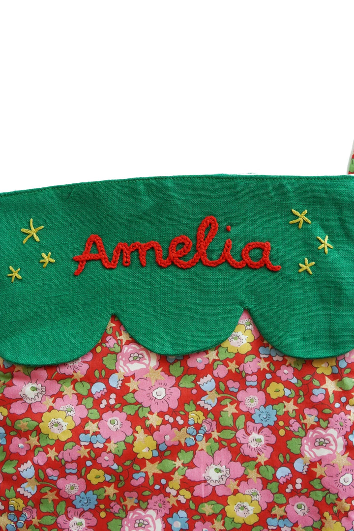 Coco & Wolf x Polly Wren Studios Embroidered Christmas Stocking made with Liberty Fabric BETSY STAR