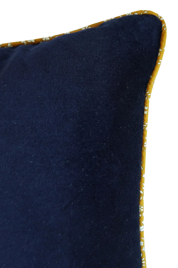 Piped Velvet Cushion made with Liberty Fabric CAPEL MUSTARD