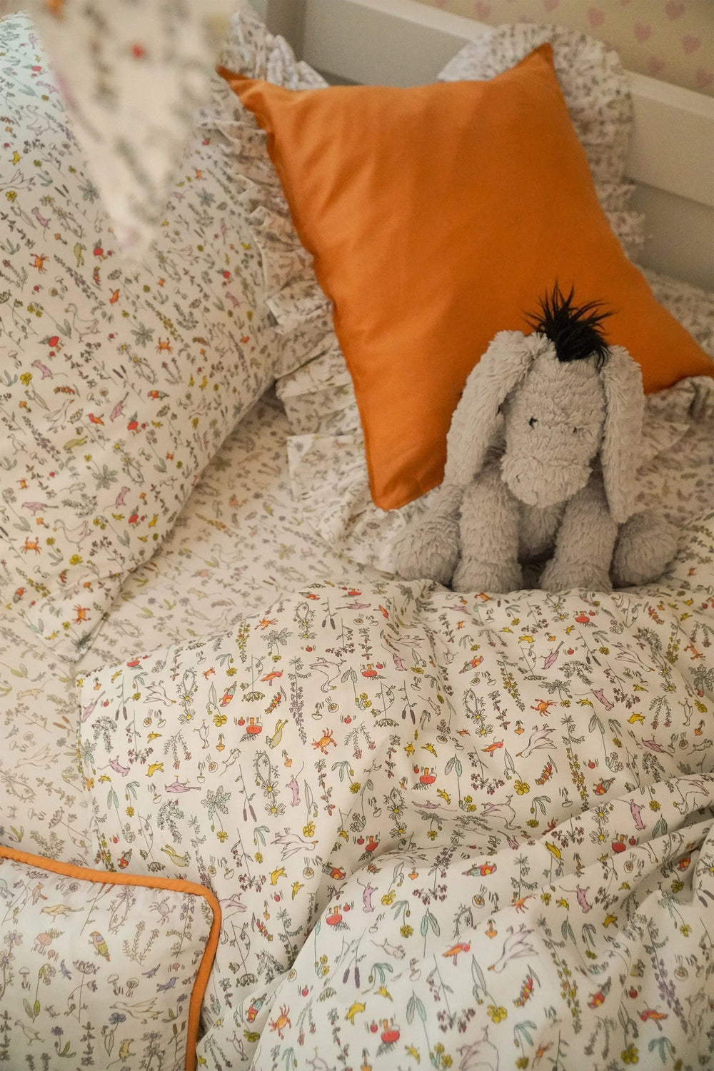 Ruffle Cushion made with Linen Liberty Fabric Turmeric and Theo Green - Coco & Wolf