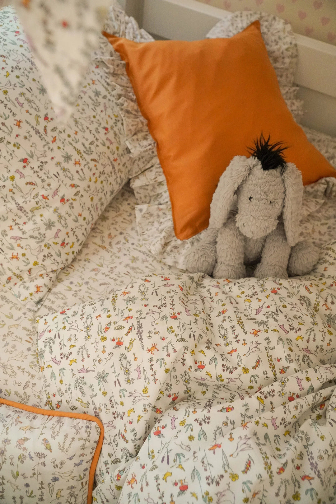 Ruffle Cushion made with Linen Liberty Fabric Turmeric and Theo Green - Coco & Wolf