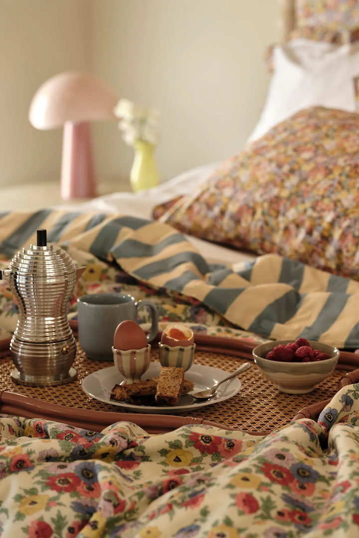 Reversible Ruffle Edge Bedspread made with Liberty Fabric VACATION STRIPE & MADELEINE