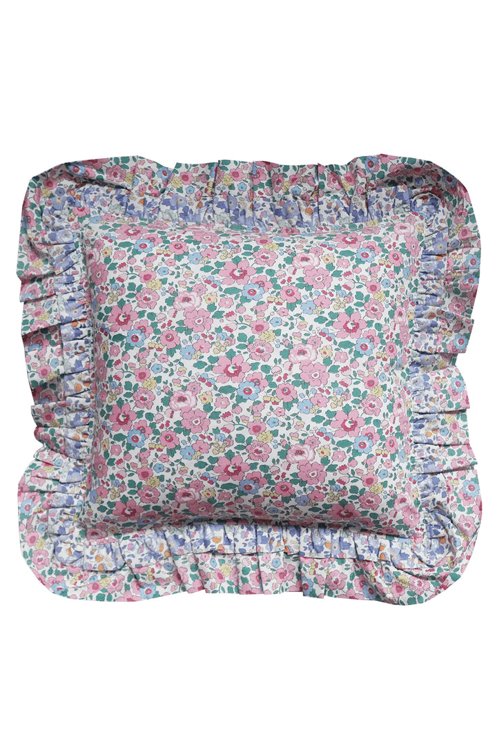 Double Ruffle Cushion made with Liberty Fabric BETSY BLOSSOM PINK