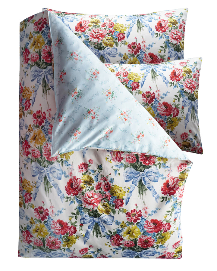 Bridgerton Reversible Duvet Set made with Liberty Fabric BOW BOUQUET & GARDEN BLOOMS