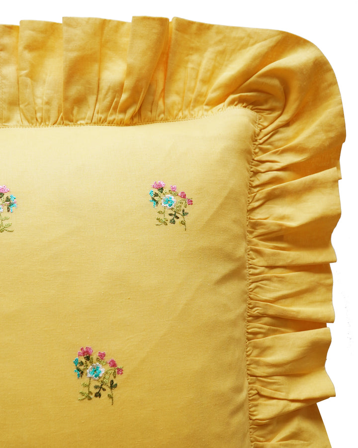 Bridgerton Embroidered Ruffle Cushion made with Linen Liberty Fabric POSY CORSAGE
