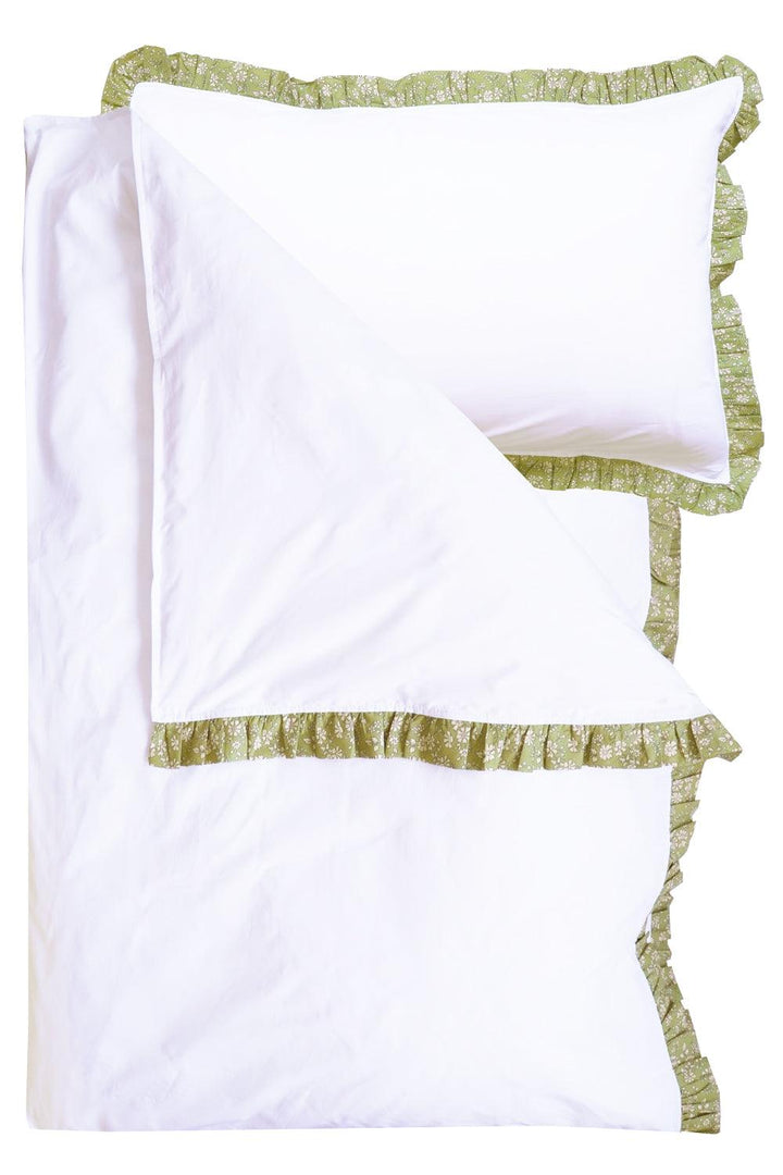 Frill Edge White Bedding made with Liberty Fabric CAPEL PISTACHIO