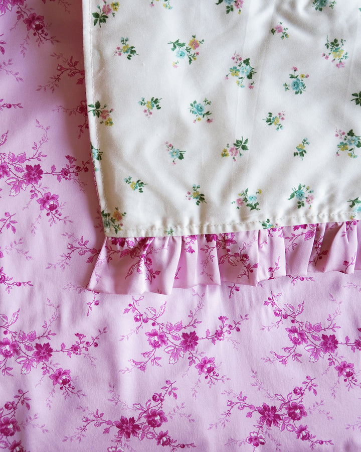 Bridgerton Reversible Ruffle Edge Heirloom Quilt made with Liberty Fabric AMELIE LUISE PINK & POSY CORSAGE YELLOW