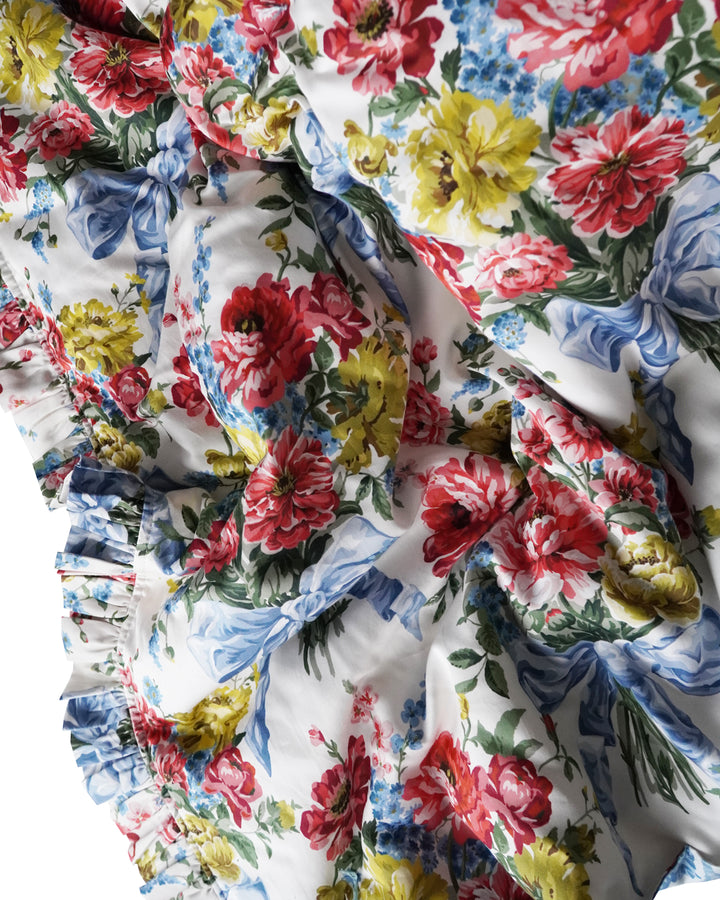 Bridgerton Reversible Ruffle-Edge Heirloom Quilt made with Liberty Fabric BOW BOUQUET BLUE & REGENCY TRAIL CHINA BLUE