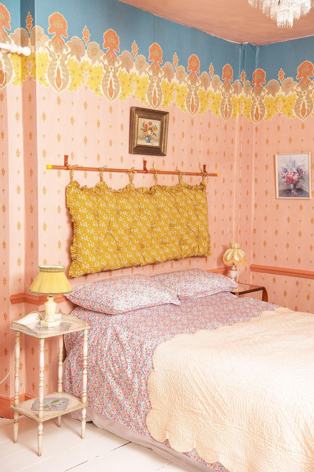 Hanging Headboard made with Liberty Fabric CAPEL MUSTARD - Coco & Wolf