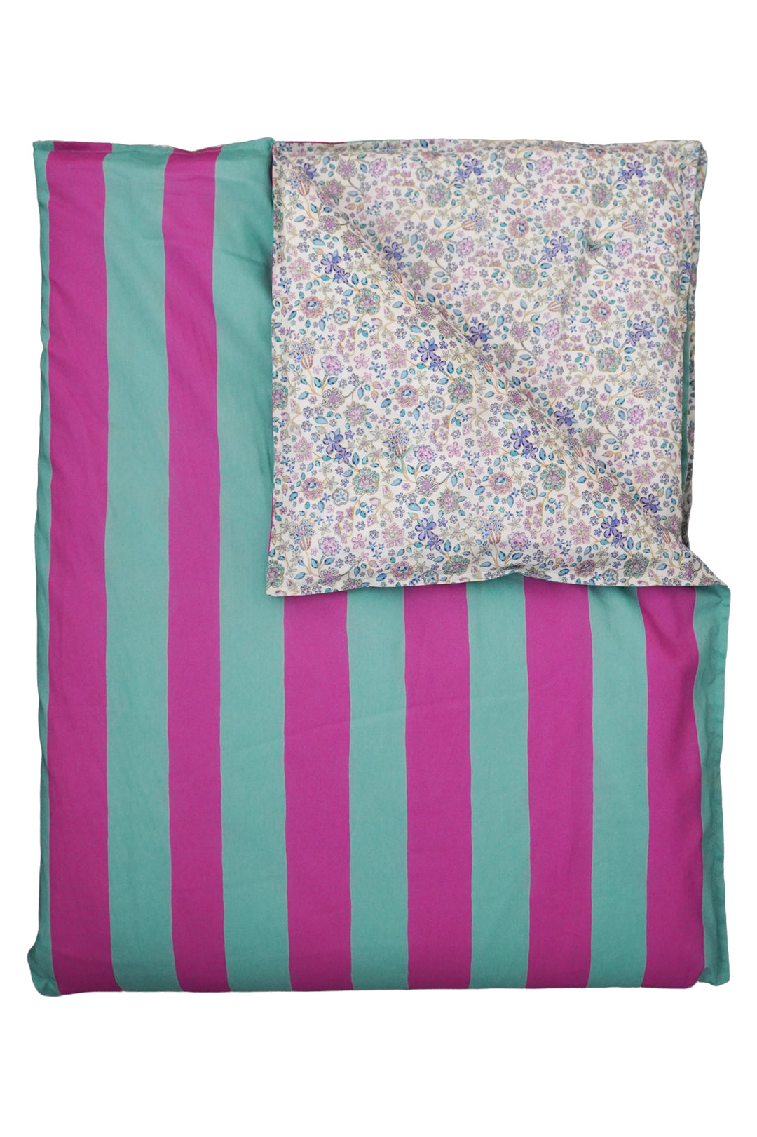 Reversible Heirloom Quilt made with Liberty Fabric VACATION STRIPE TURQUOISE & PURPLE AND FIONA DEVAUX