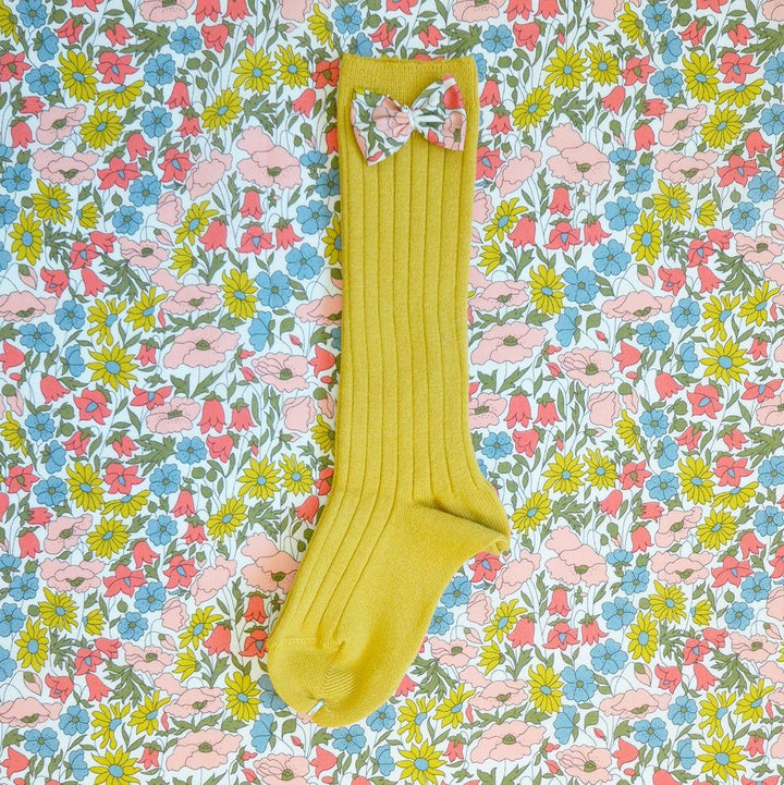 Knee High Socks with Bow made with Liberty Fabric POPPY & DAISY - Coco & Wolf