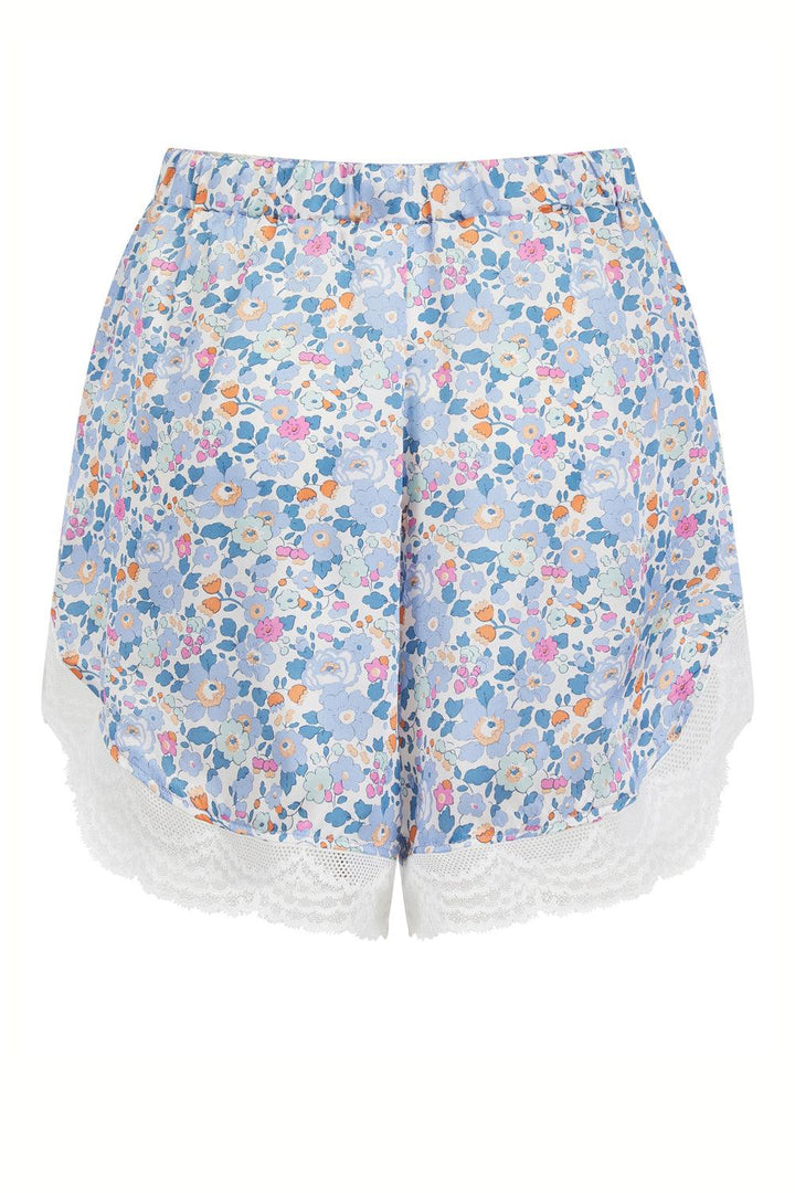 Women's Silk Bed Shorts made with Liberty Fabric BETSY LAVENDER BLUE