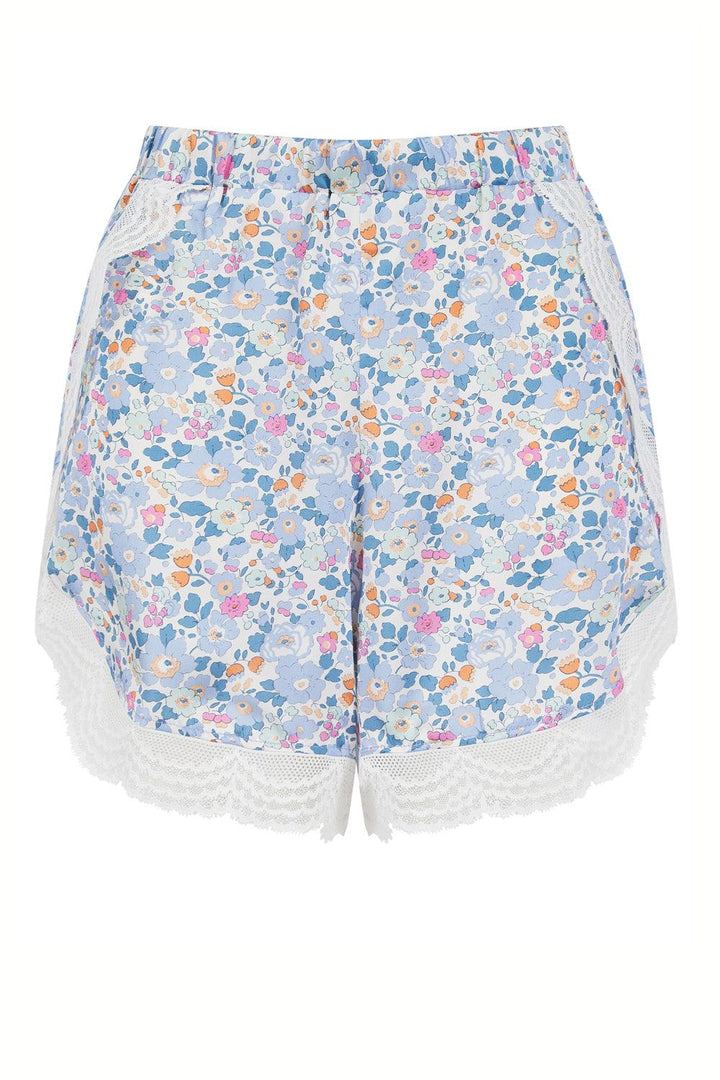 Women's Silk Bed Shorts made with Liberty Fabric BETSY LAVENDER BLUE