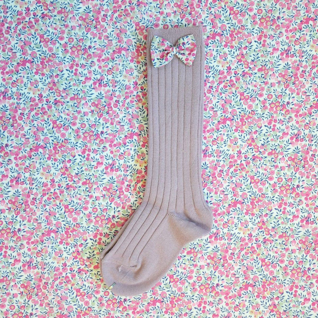 Lavender Knee High Socks with Bow made with Liberty Fabric WILTSHIRE BUD MAGENTA - Coco & Wolf