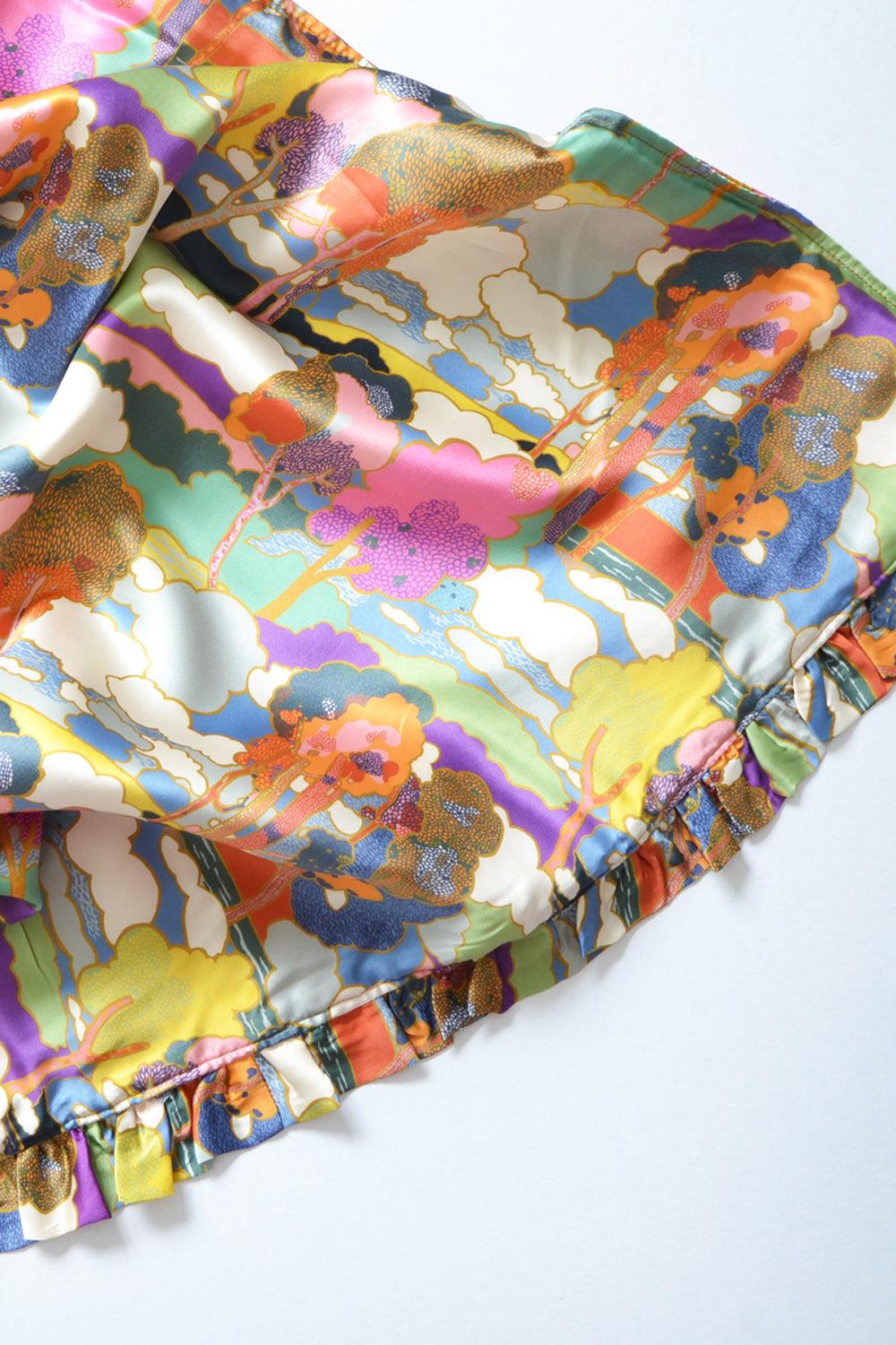Reversible Ruffle Edge Silk Bedspread made with Liberty Fabric PROSPECT ROAD & CLEMENTINA