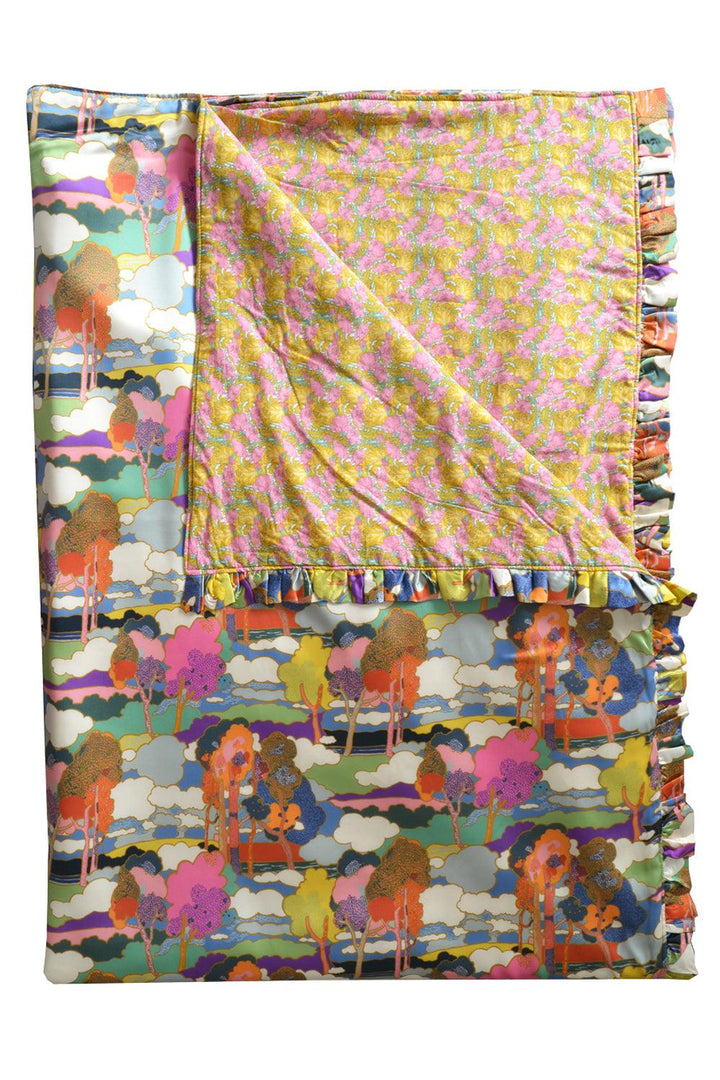 Reversible Ruffle Edge Silk Bedspread made with Liberty Fabric PROSPECT ROAD & CLEMENTINA