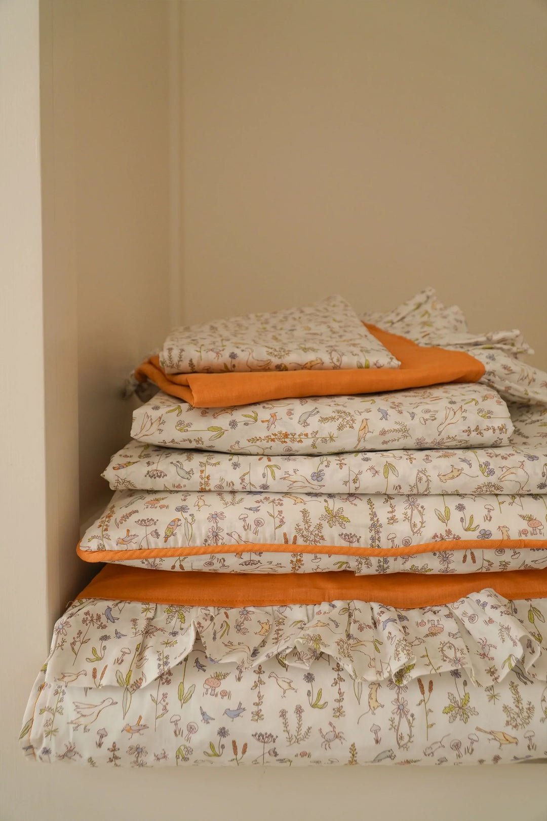 Ruffle Cushion made with Linen Liberty Fabric Turmeric and Theo Green - Coco & Wolf