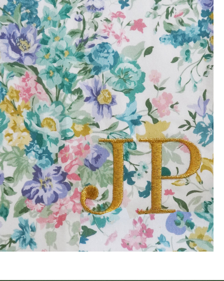 Bridgerton Monogrammed Stitch Napkin Set made with Liberty Fabric BOUQUET PARADE GREEN