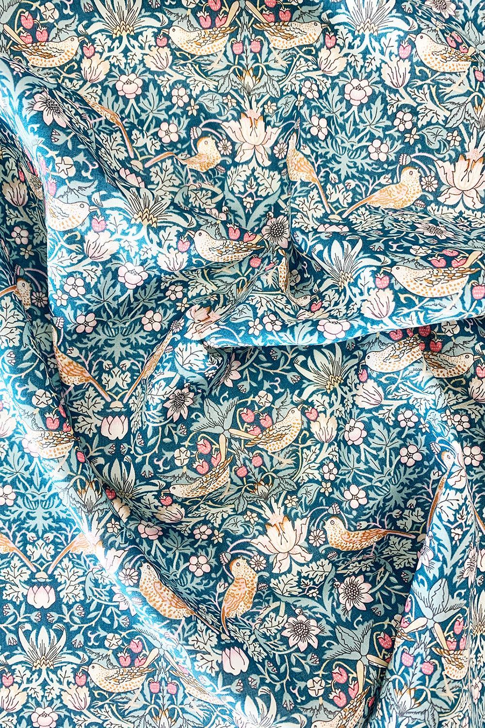 Picnic Blanket made with Liberty Fabric STRAWBERRY THIEF & CAPEL MUSTARD - Coco & Wolf