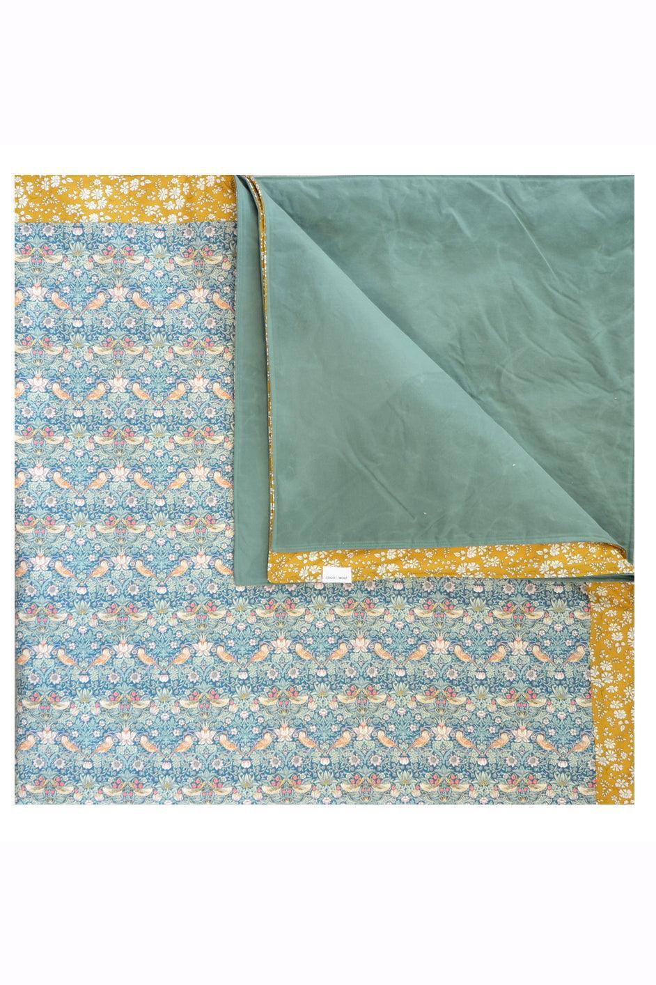 Picnic Blanket made with Liberty Fabric STRAWBERRY THIEF & CAPEL MUSTARD - Coco & Wolf