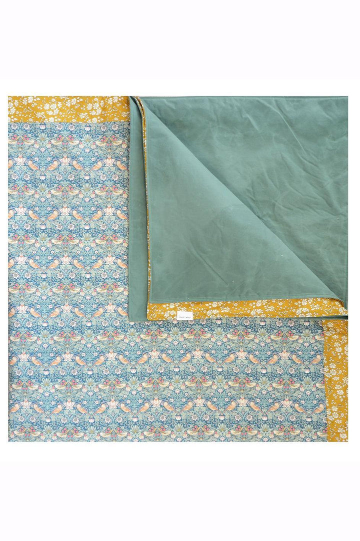 Picnic Blanket made with Liberty Fabric STRAWBERRY THIEF & CAPEL MUSTARD - Coco & Wolf