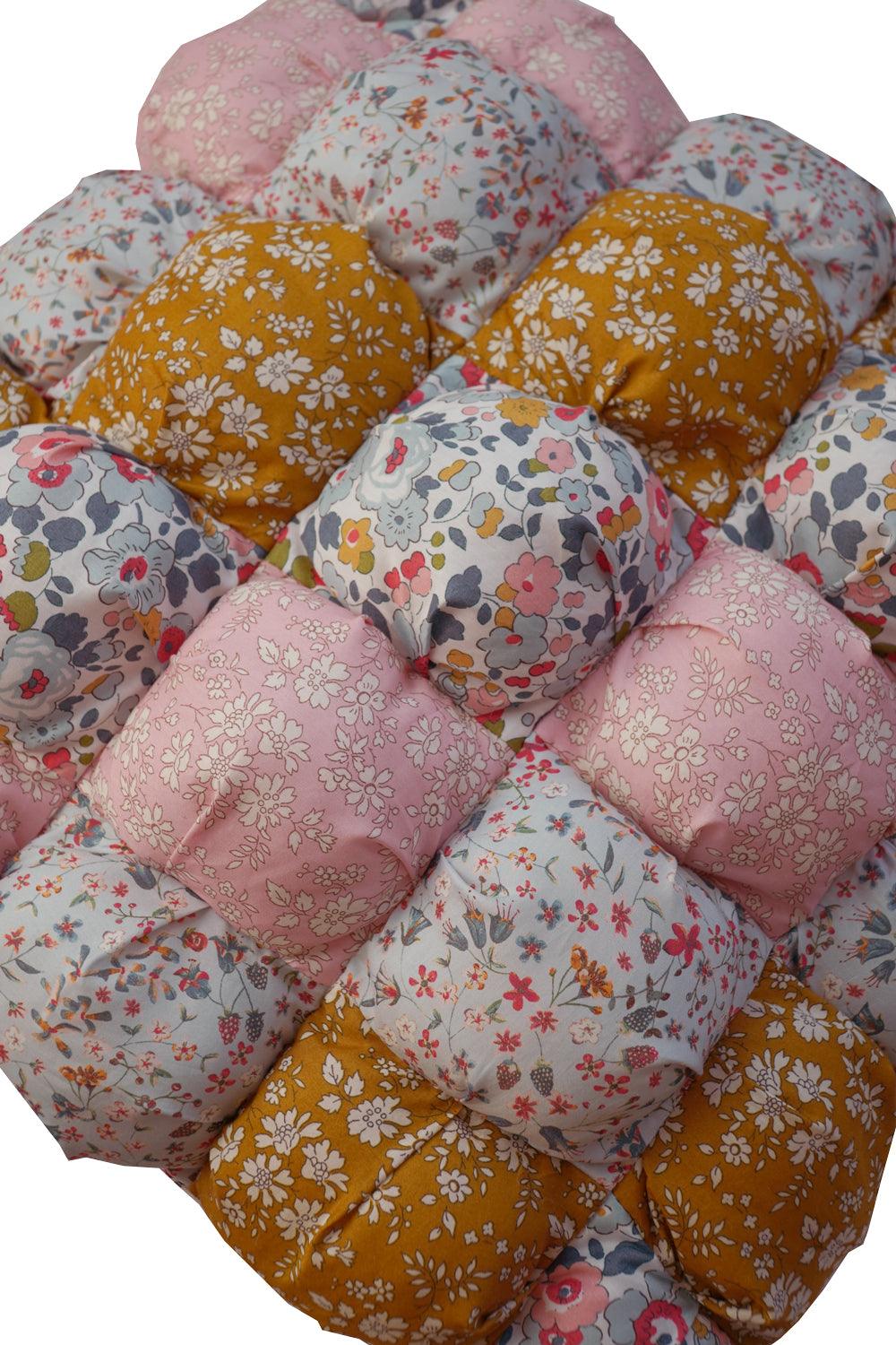 Puff Patchwork Cushion made with Liberty Fabric BETSY GREY