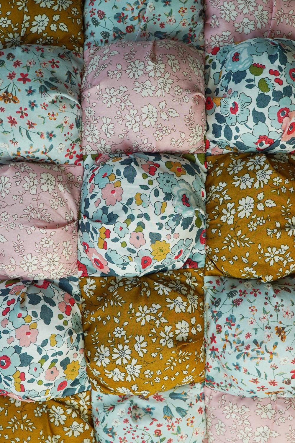 Puff Patchwork Cushion made with Liberty Fabric BETSY GREY