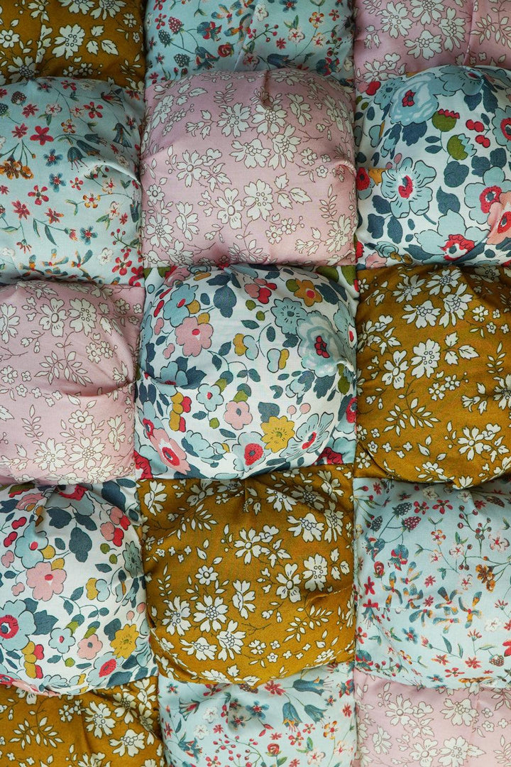 Puff Patchwork Cushion made with Liberty Fabric BETSY GREY