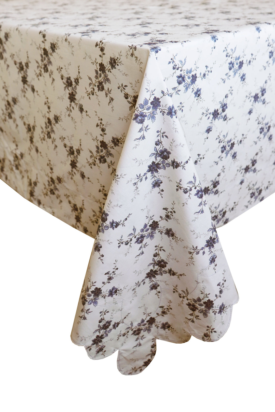 Bridgerton Reversible Scallop Corner Tablecloth made with Liberty Fabric AMELIE LUISE & POSY CORSAGE BLUE