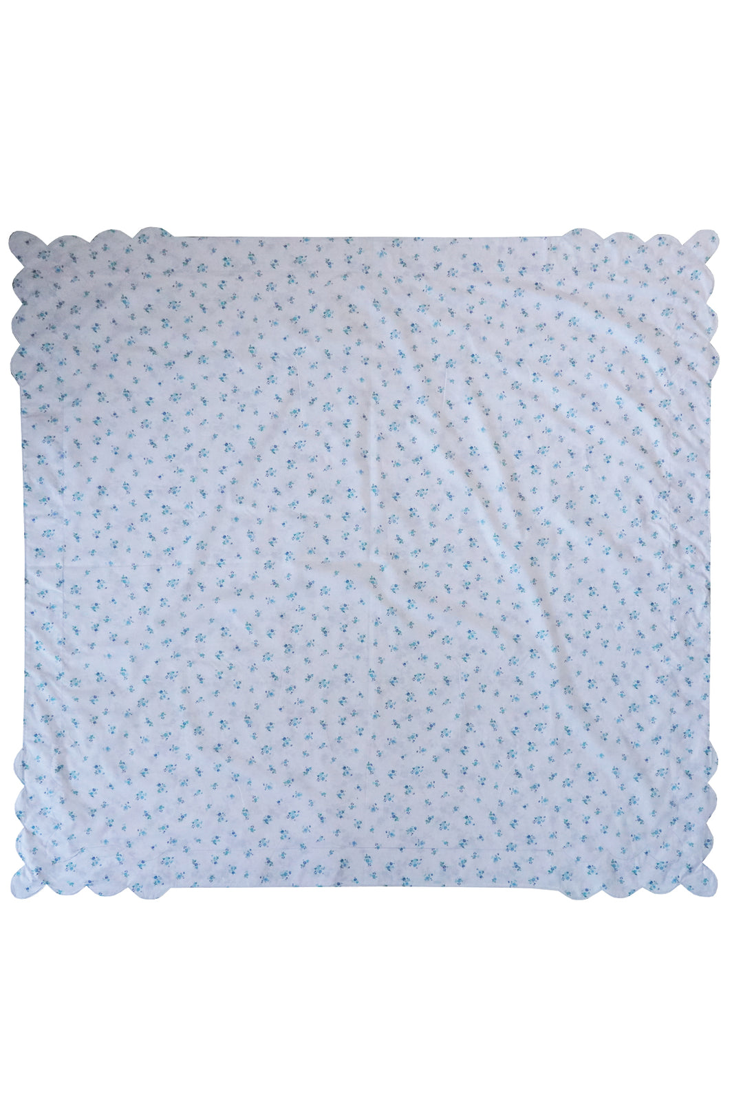 Bridgerton Reversible Scallop Corner Tablecloth made with Liberty Fabric AMELIE LUISE & POSY CORSAGE BLUE