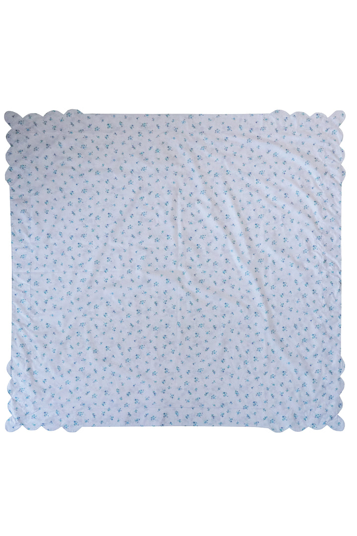 Bridgerton Reversible Scallop Corner Tablecloth made with Liberty Fabric AMELIE LUISE & POSY CORSAGE BLUE