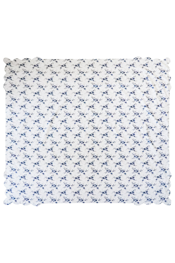 Bridgerton Reversible Scallop Corner Tablecloth made with Liberty Fabric AMELIE LUISE & POSY CORSAGE BLUE