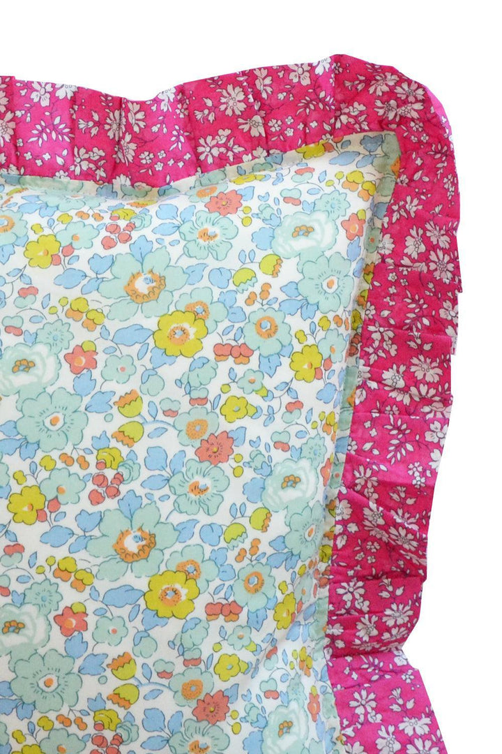 Ruffle Cushion made with Liberty Fabric BETSY SAGE & CAPEL FUCHSIA - Coco & Wolf