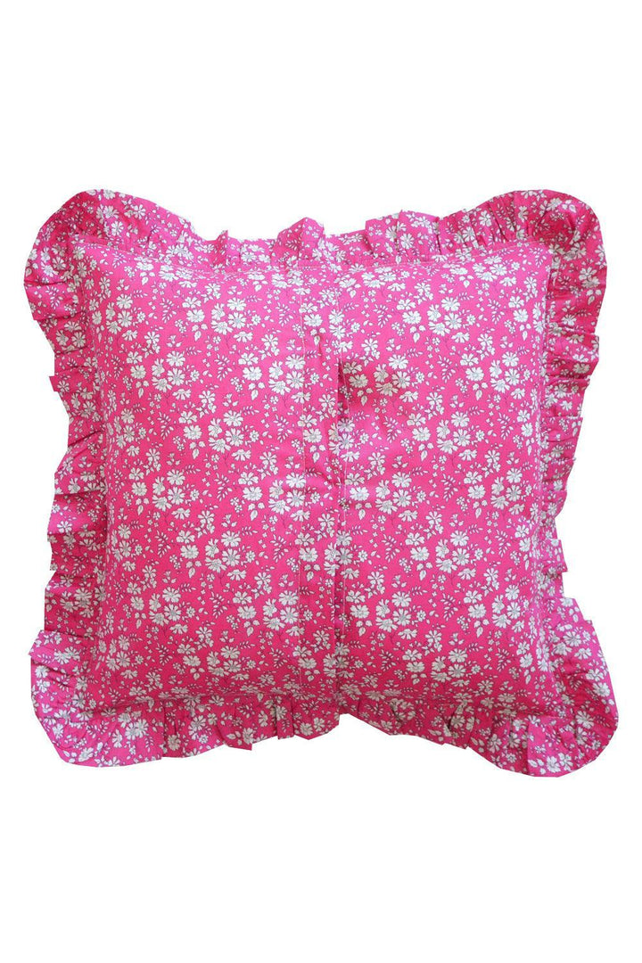 Ruffle Cushion made with Liberty Fabric BETSY SAGE & CAPEL FUCHSIA - Coco & Wolf