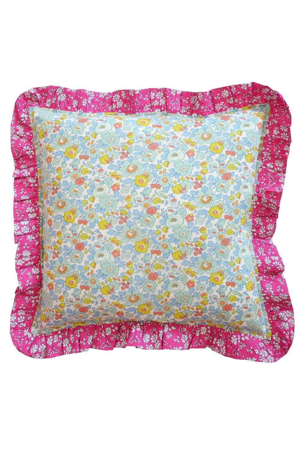 Ruffle Cushion made with Liberty Fabric BETSY SAGE & CAPEL FUCHSIA - Coco & Wolf