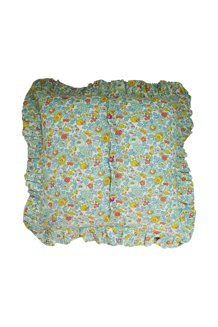 Ruffle Cushion made with Liberty Fabric CAPEL FUCHSIA & BETSY SAGE