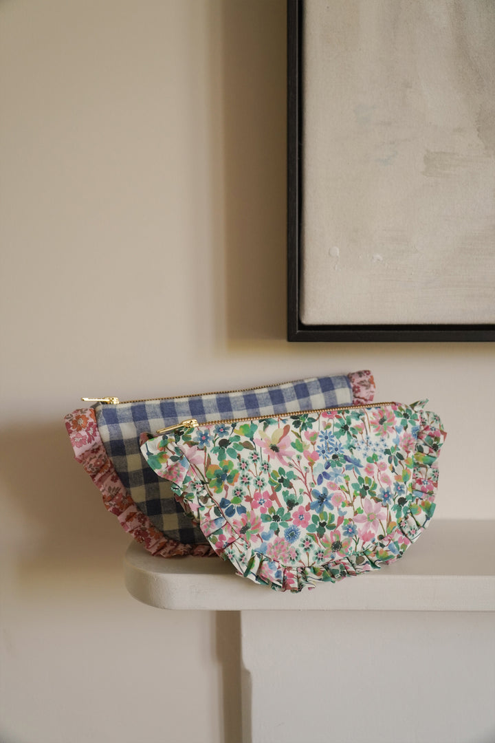 Ruffle Pouch in Linen Gingham with Liberty Fabric CAPEL FLORET