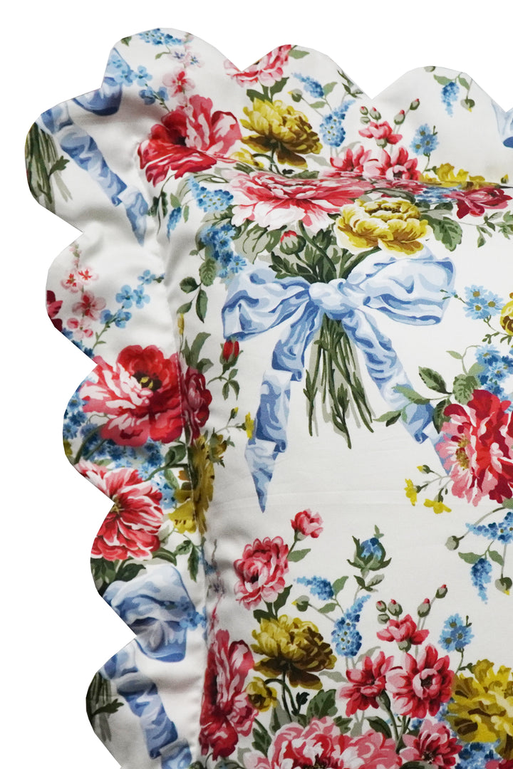 Bridgerton Scallop-Edge Pillowcase made with Liberty Fabric BOW BOUQUET BLUE