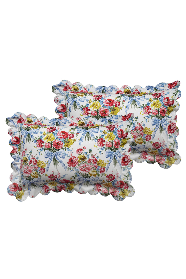Bridgerton Scallop-Edge Pillowcase made with Liberty Fabric BOW BOUQUET BLUE