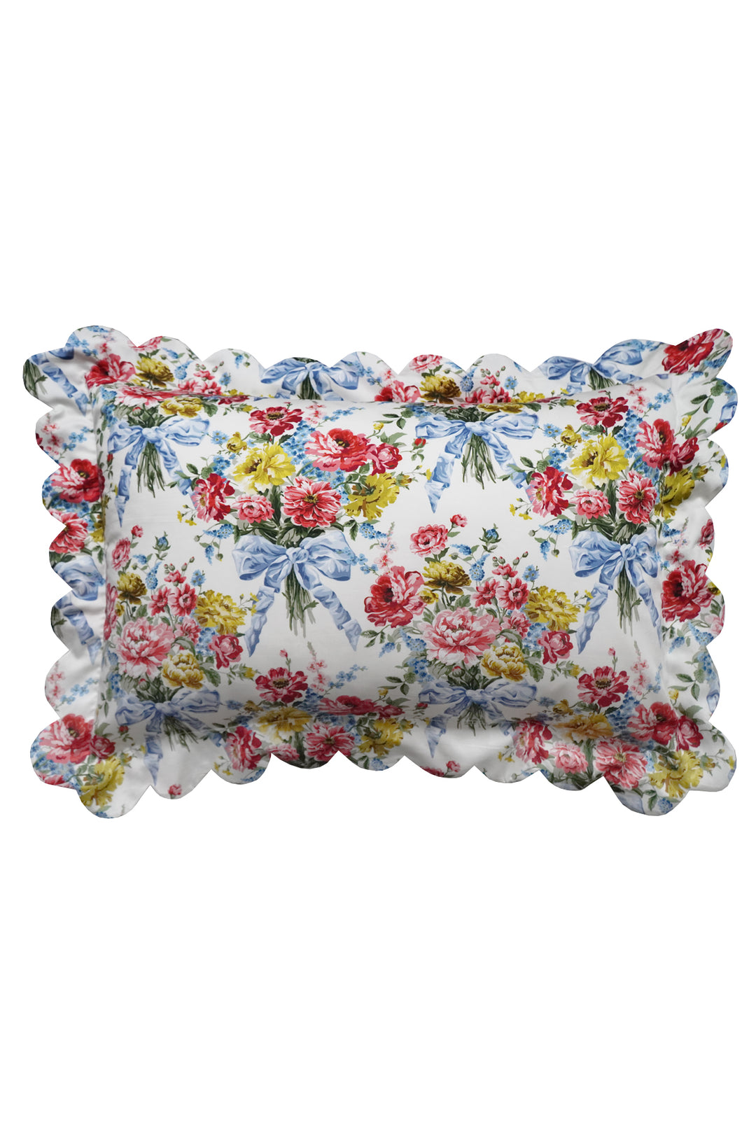 Bridgerton Scallop-Edge Pillowcase made with Liberty Fabric BOW BOUQUET BLUE