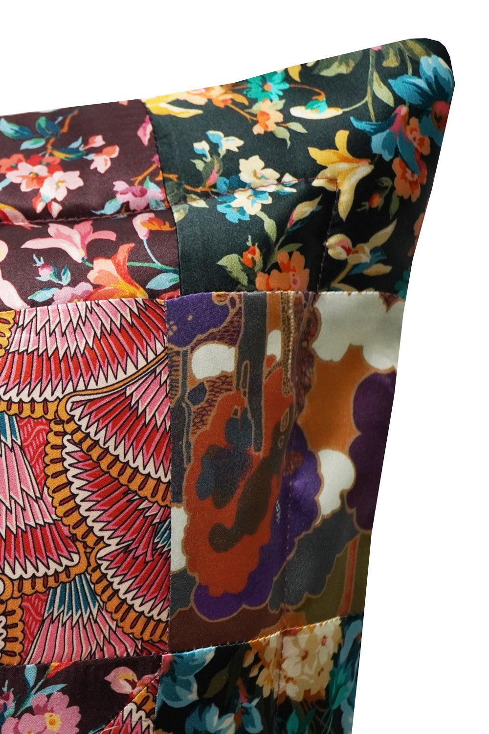 Silk Patchwork Cushion made with Liberty Fabric MONTAGUE MEWS - Coco & Wolf