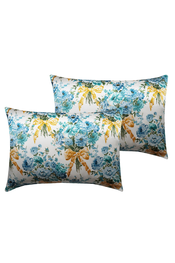 Bridgerton Silk Pillowcase made with Liberty Fabric BOW BOUQUET GOLD